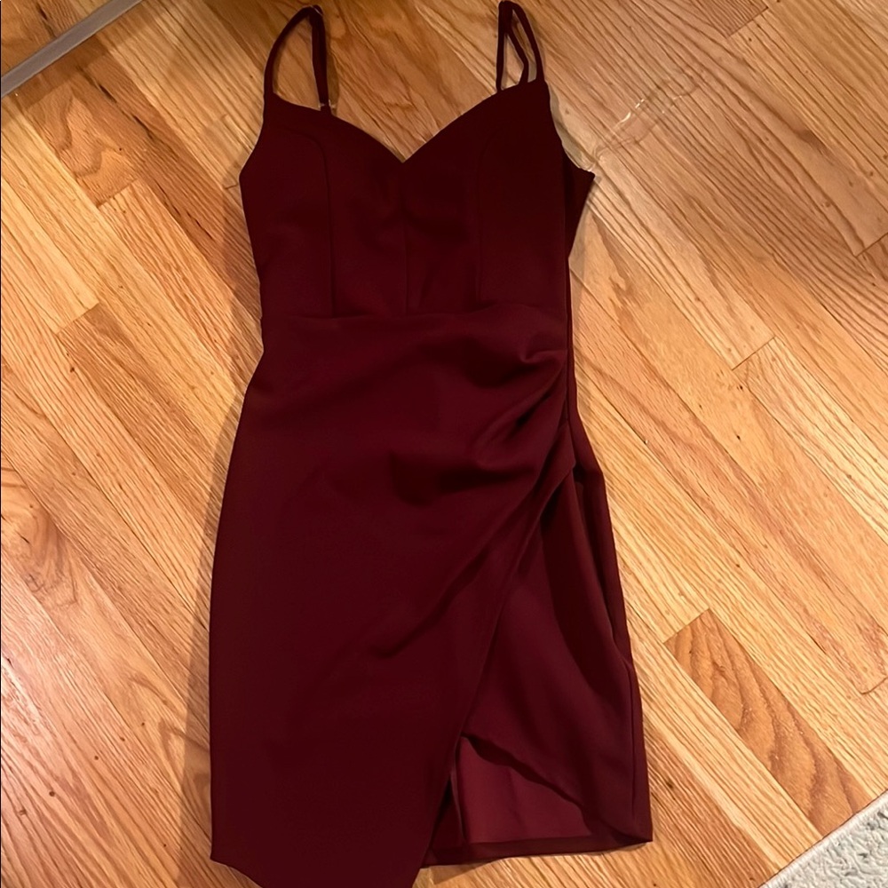 Emerald Sundae Red Asymmetrical Wrap Cocktail Dress